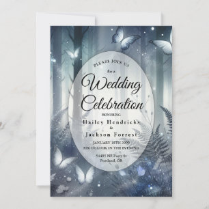 Midnight Magic and Moonlit Wings Wedding Invitation