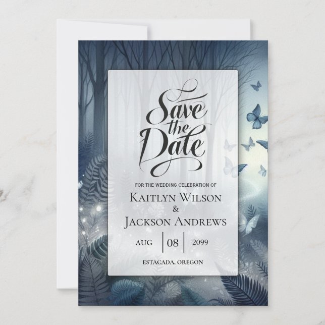 Midnight Magic and Moonlit Wings Wedding Save The Date (Front)