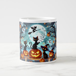 Midnight Magic: Black Cats & Pumpkins Halloween Large Coffee Mug