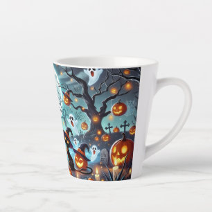 Midnight Magic: Black Cats & Pumpkins Halloween Latte Mug