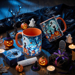 Midnight Magic: Black Cats & Pumpkins Halloween Mug