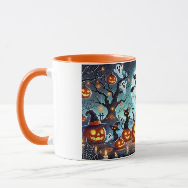 Midnight Magic: Black Cats & Pumpkins Halloween  Mug (Left)