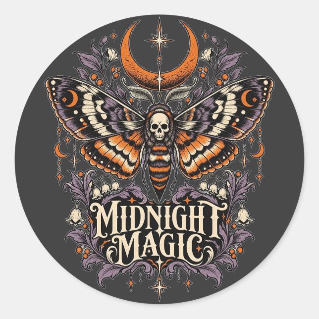Midnight Magic Death Head Moth Classic Round Sticker (Front)