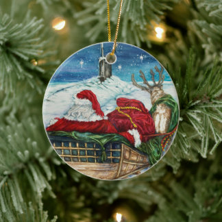 Midnight Magic Submarine Santa Ceramic Ornament 