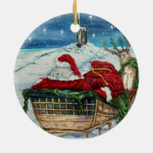 Midnight Magic Submarine Santa Ceramic Ornament 