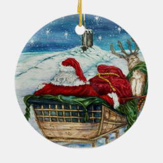 Midnight Magic Submarine Santa Ceramic Ornament 
