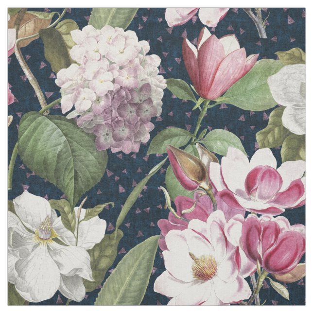 Midnight Magnolia Garden Elegant Botanical Fabric (Swatch)