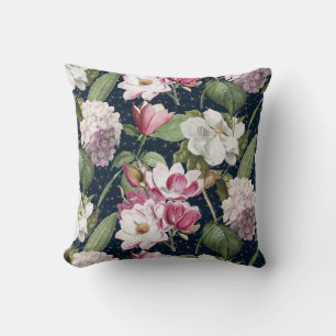 Midnight Magnolia Garden Vintage Botanical  Cushion