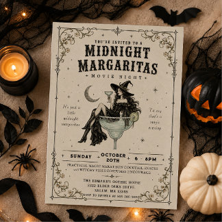 Midnight Margaritas Gothic Witchy Halloween Party Invitation