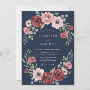 Midnight Marsala Leaf Wedding Invitation