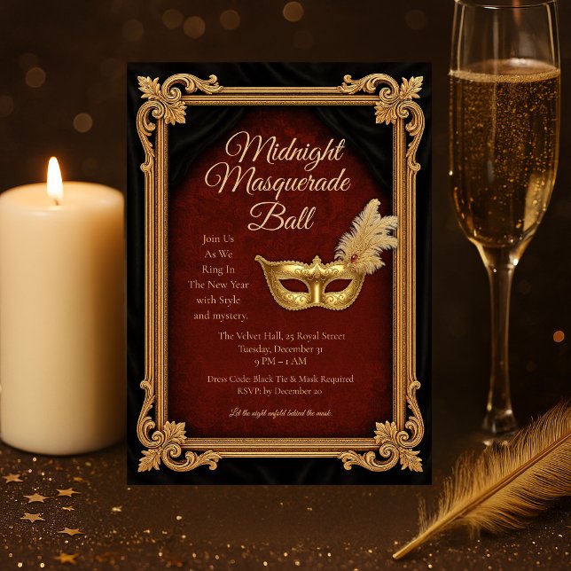 Midnight Masquerade Ball New Year Invitation (Creator Uploaded)