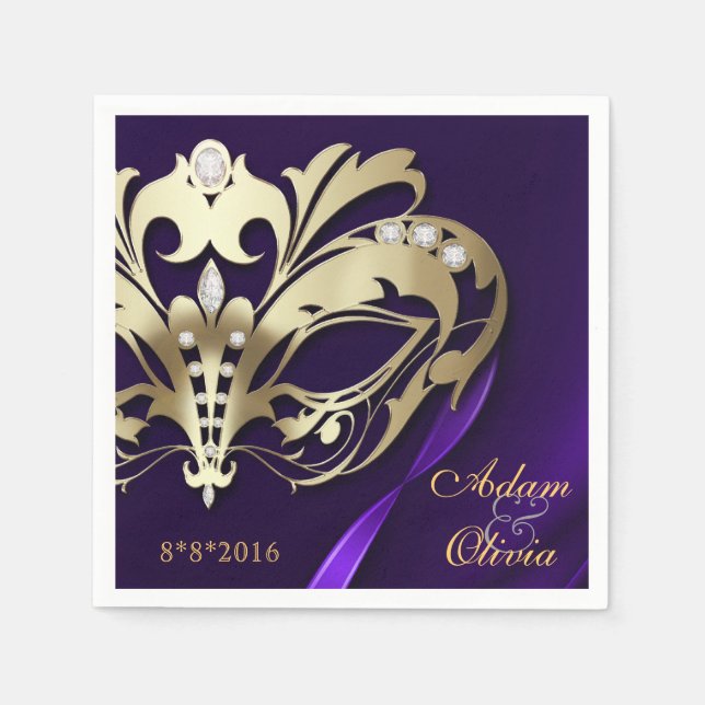 Midnight Masquerade Purple Wedding Napkin (Front)