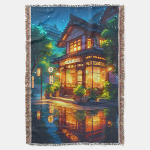 Midnight Matcha – Cosy Japanese Lofi Café Throw Blanket