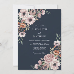 Midnight Mauve Anemone Wedding Invitation