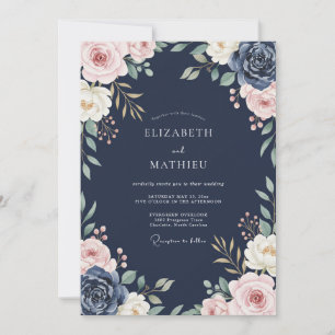 Midnight Mauve Foliage Eucalyptus Wedding Invitation