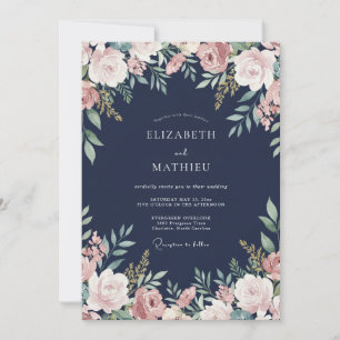 Midnight Mauve Petal Wedding Invitation