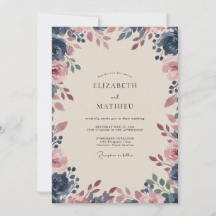 Midnight Mauve Watercolor Wedding Invitation
