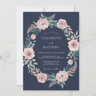 Midnight Mauve Wreath Wedding Invitation
