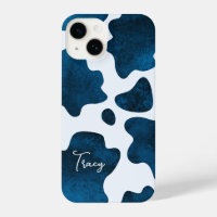 Midnight Meadow: Navy Blue Cow Print