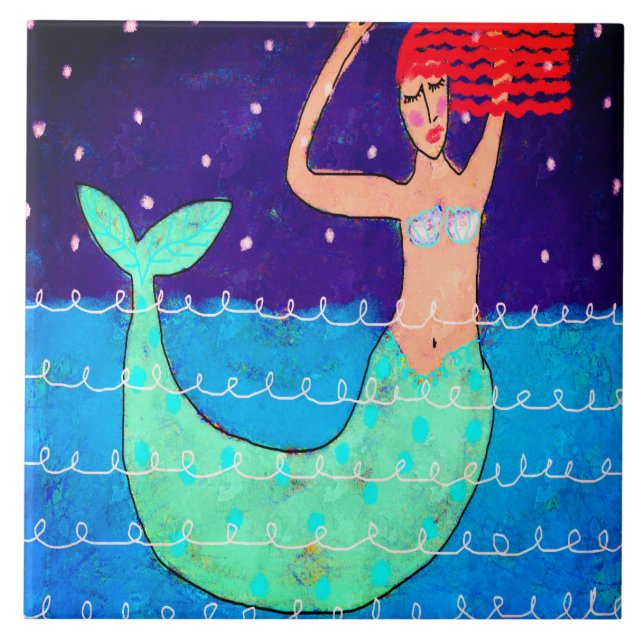 Midnight Mermaid Abstract Painting Tile (Front)