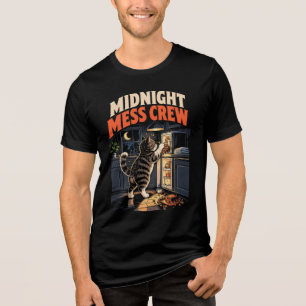 Midnight Mess Crew Funny Cat Raid Refrigerator Tri-Blend Shirt