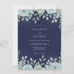 Midnight Mint Leaf Wedding Invitation