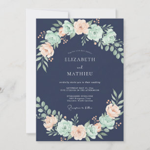Midnight Mint Ranunculus Grey Eucalyptus Wedding Invitation
