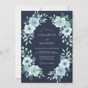 Midnight Mint Watercolor Wedding Invitation