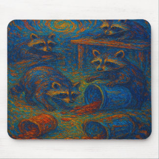 Midnight Mischief – Raccoons Getting into Trouble  Mouse Mat