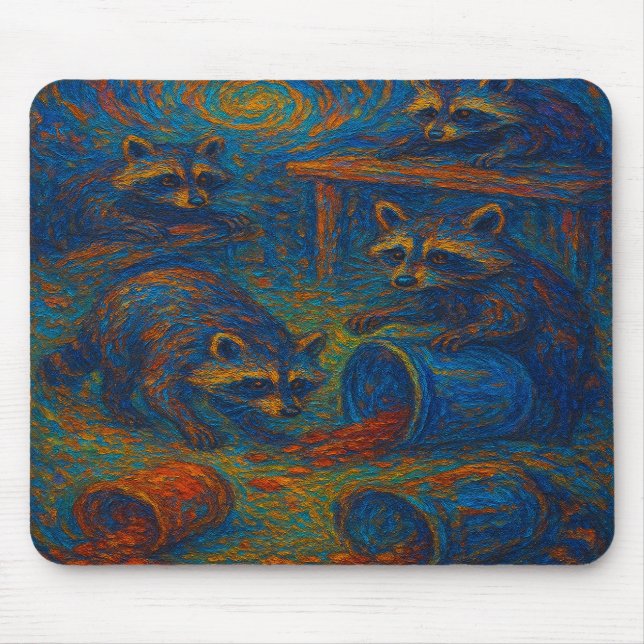 Midnight Mischief – Raccoons Getting into Trouble  Mouse Mat (Front)