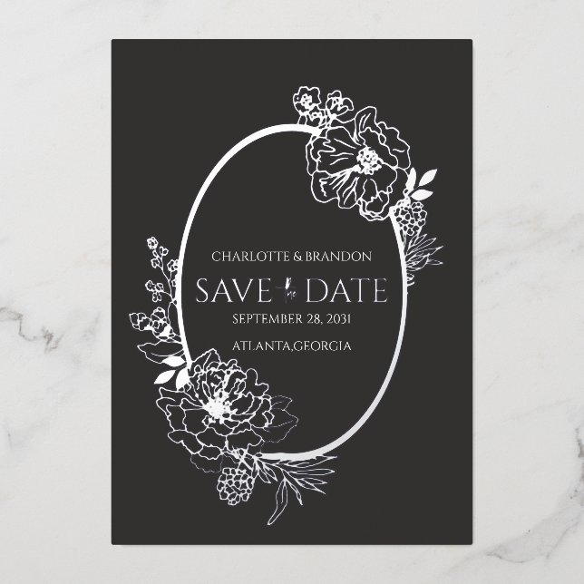 Midnight Modern Floral Sketch Arch Save the Date  (Front)
