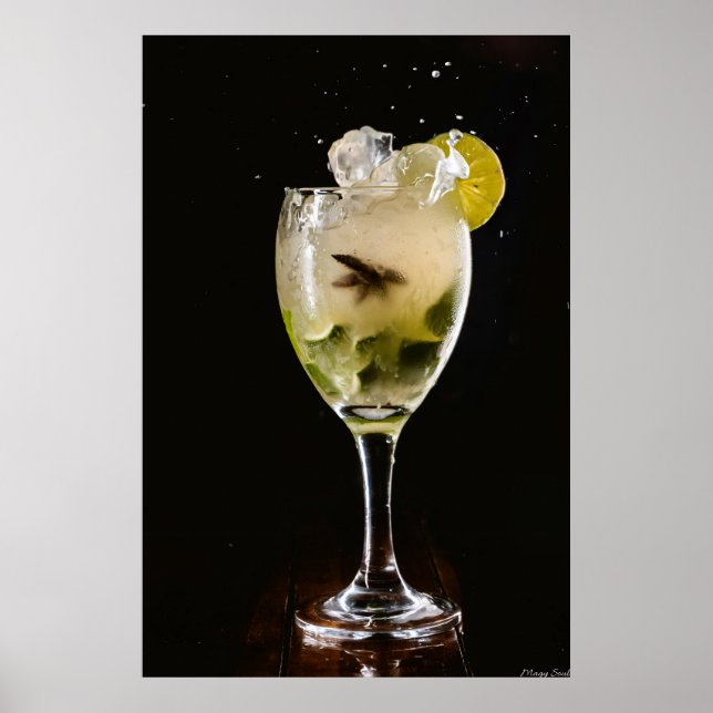 Midnight Mojito: Dynamic Ice & Lime Cocktail Splas Poster (Front)