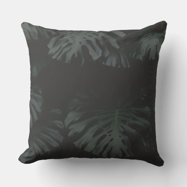 Midnight Monstera Shadows Throw Pillow (Front)