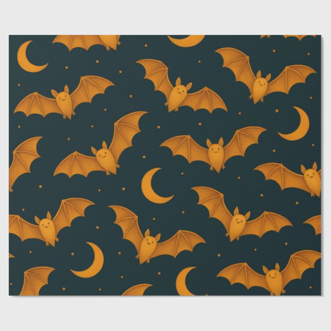 Midnight Moon Bats Wrapping Paper (Flat)