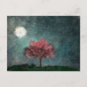 midnight moon pink tree texture postcard