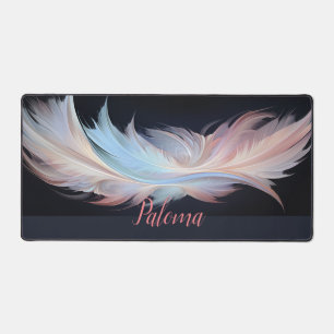 Midnight Muse: Elegant Pastel Feather Desk Mat