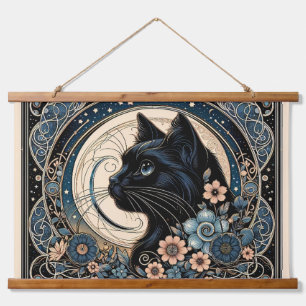 Midnight Muse in a Petaled Moon Frame Hanging Tapestry