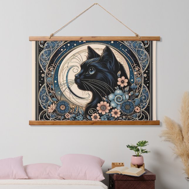 Midnight Muse in a Petaled Moon Frame Hanging Tapestry (Bedroom)