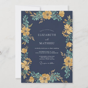 Midnight Mustard Foliage Eucalyptus Wedding Invitation