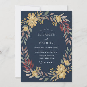 Midnight Mustard Foliage Grey Eucalyptus Wedding Invitation