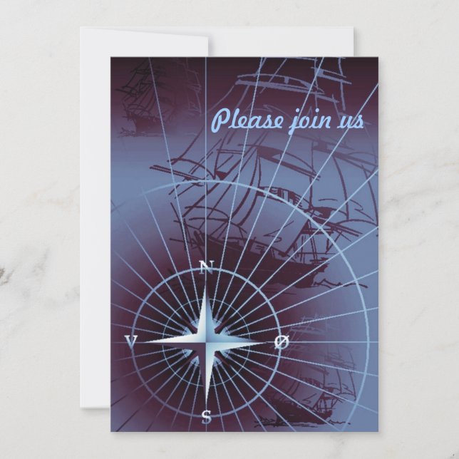 Midnight Nautical Compass Sailing Ships Invitation (Front)