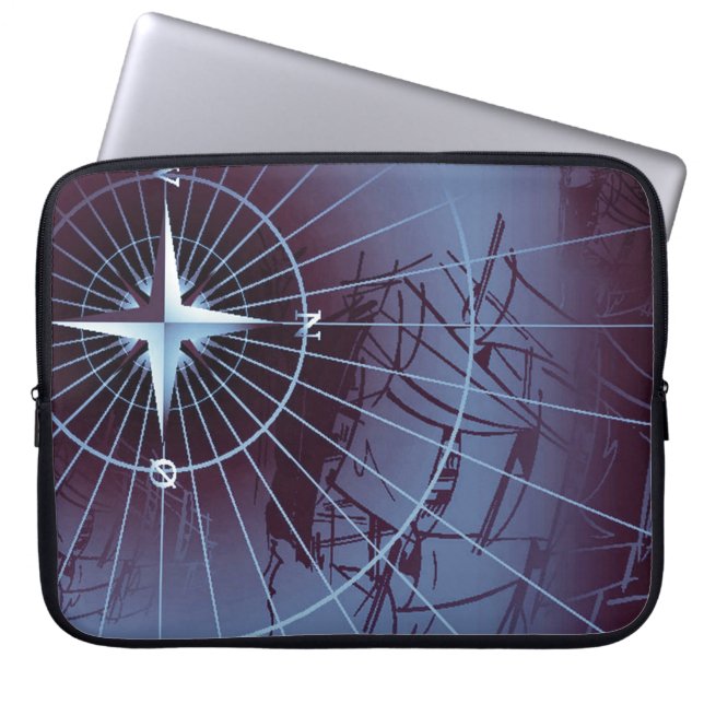 Midnight Nautical Compass Sailing Ships Laptop Sleeve (Front)