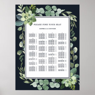 Midnight Navy ALPHABETICAL Order Wedding Seating Poster