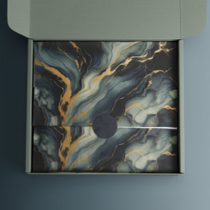 Midnight Navy and Gold Marble Artistic Pattern Tissue Paper