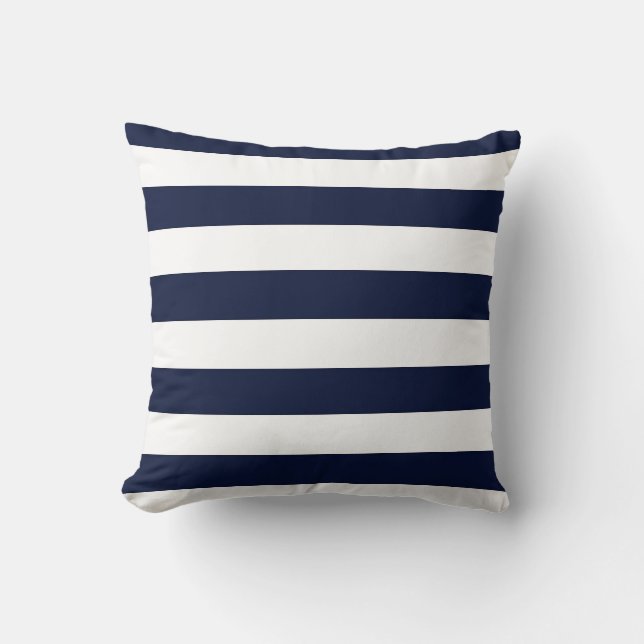 Midnight Navy Blue and White Stripes Cushion (Front)