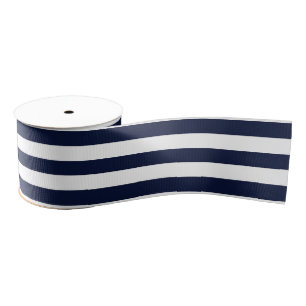 Midnight Navy Blue and White Stripes Grosgrain Ribbon