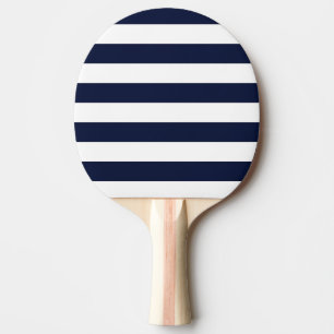 Midnight Navy Blue and White Stripes Ping Pong Paddle