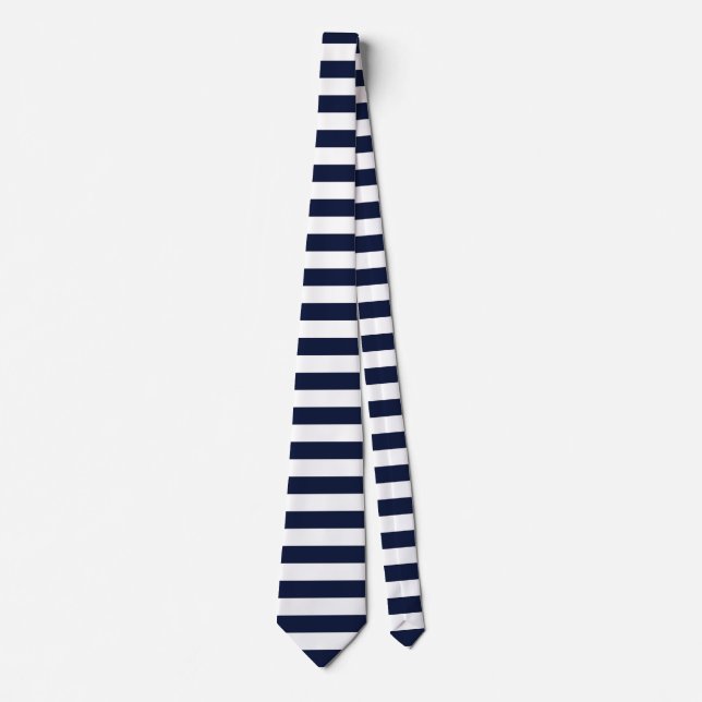 Midnight Navy Blue and White Stripes Tie (Front)