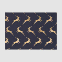Midnight Navy Blue Gold Deer Pattern
