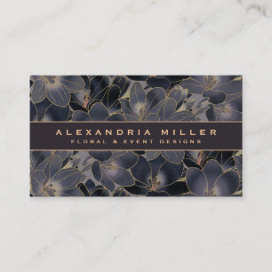 Midnight Navy Blue & Grey Floral Business Card